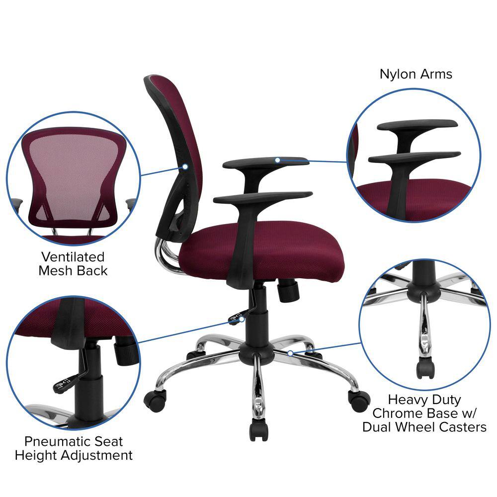Burgundy Mesh Mid-Back Swivel Task Chair with Chrome Base