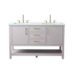 Arlo 54 in. W x 22 in. D x 34 in. H Bath Vanity in Taupe with Engineered Stone Top in Ariston White with White Sinks