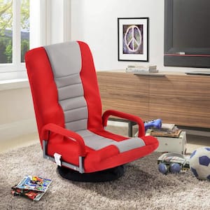 7-Position Red Linen Fabric Swivel Rocker Floor Chair Computer Gaming Chair Folding Sofa Lounger with Arms