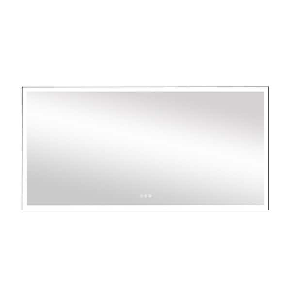 FAMYYT 72 in. W x 36 in. H Large Rectangular Aluminum Framed Anti-fog Dimmable LED Light Wall Bathroom Vanity Mirror in Black