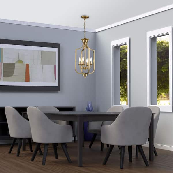 Hillcrest 12 in. 4-Light Antique Gold Pendant Light Fixture with Metal Shade