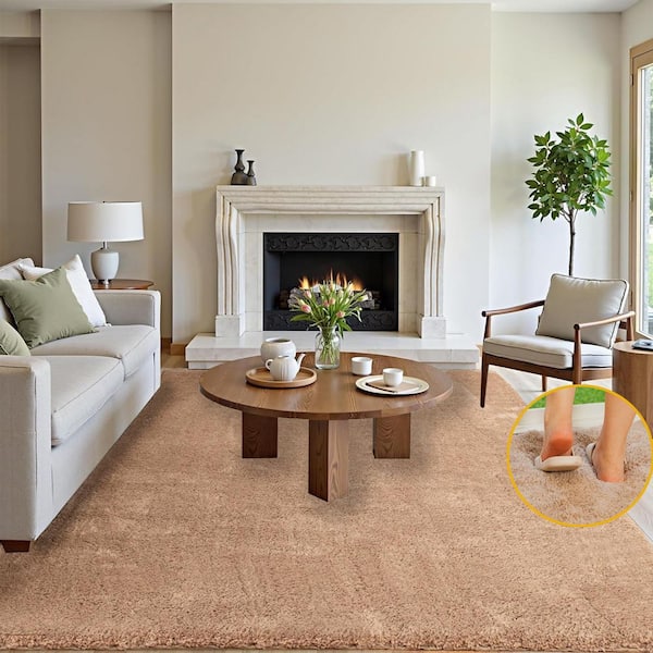 GHDG Solid Brown 6 ft. x 9 ft. Shag Plush Area Rug