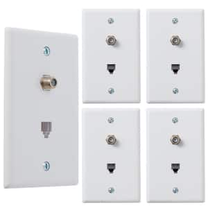White 1-Gang 1 Phone/1-Coaxial Phone/Video Jack Wall Plate, F-Type Coaxial TV Cable, 6P4C RJ11 Telephone Jack (5-Pack)