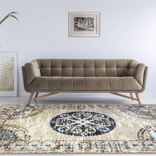 Shiloh Grey/Cream 4 ft. x 6 ft. Non-Slip Traditional Floral Area Rug