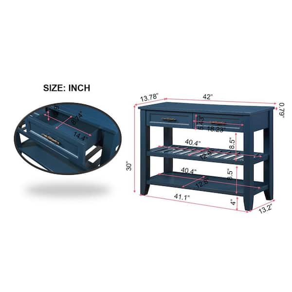 42.01 in. Navy Blue Rectangle Wood Top Console Table with 2-Storage Drawers and 2-Tiers Shelves