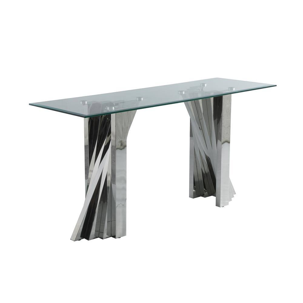 Silver Stainless Steel and Clear Glass 4-Piece Living Room Table Set