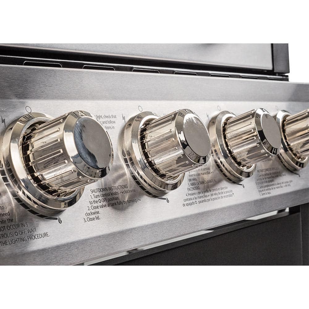 Stainless Steel Black 4-Burner Propane Gas Grill with Side Burner