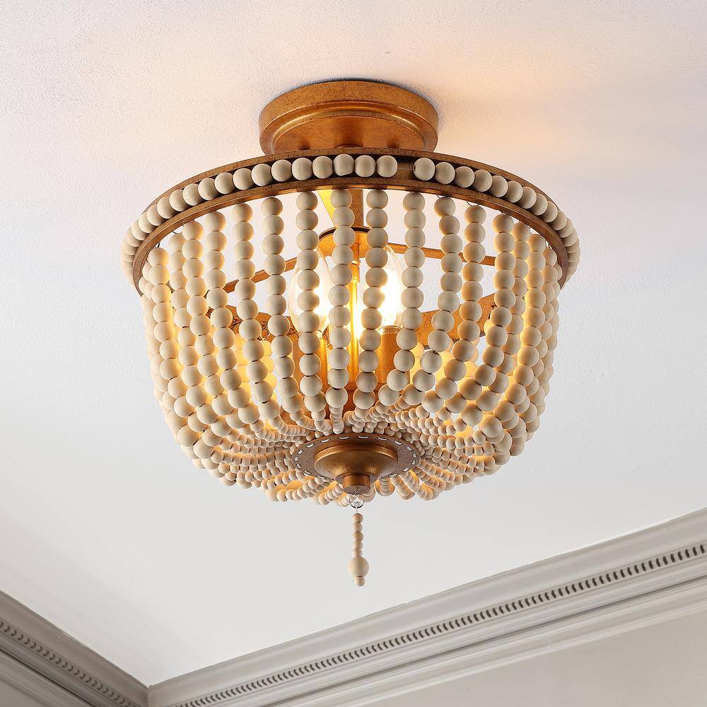 Allie 14" Antique Gold & Clear Glass Farmhouse LED Ceiling Light