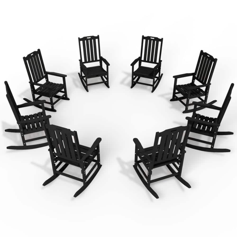 Black HDPE Outdoor Patio Rocking Chair Adirondack Rocker Chair with High Backrest (Set of 8) price history on PriceWatchPro