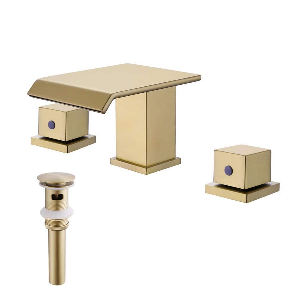 8 in. Widespread Double Handle Waterfall Bathroom Faucet with Pop-up Drain Brass 3 Holes Sink Basin Taps in Brushed Gold price history on PriceWatchPro