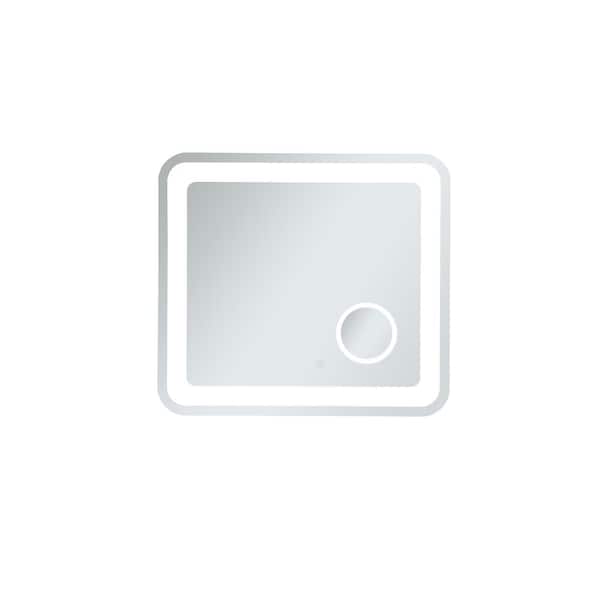 Unbranded Timeless Home 30 in. W x 27 in. H Modern Rectangular Metal Framed Magnifying LED Bathroom Vanity Mirror in Glossy White