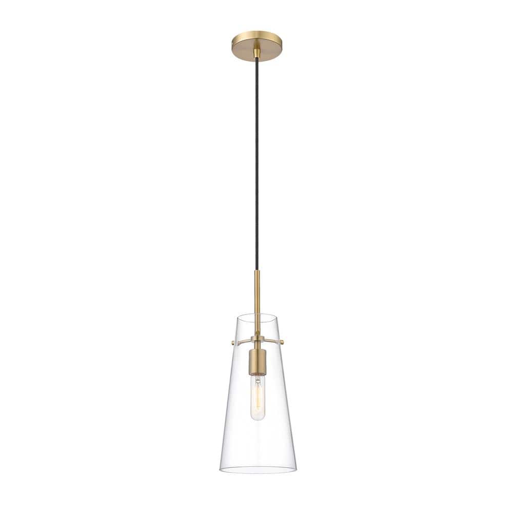 Kira 6.5 in. 1-Light Modern Gold Shaded Pendant Light with Clear Glass Shad