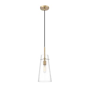 Kira 6.5 in. 1-Light Modern Gold Shaded Pendant Light with Clear Glass Shade, No Bulbs Included