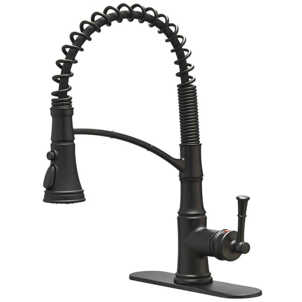 Single-Handle Pull-Down Sprayer 3 Spray High Arc Kitchen Faucet With Deck Plate in Matte Black price history on PriceWatchPro