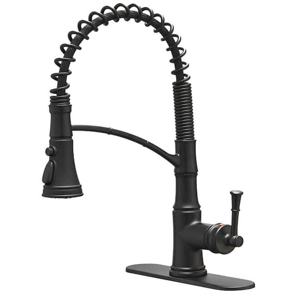BWE Single-Handle Pull-Down Sprayer 3 Spray High Arc Kitchen Faucet With Deck Plate in Matte Black