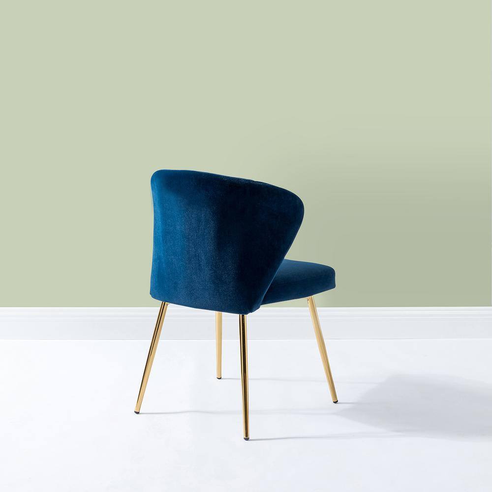 Navy Blue Velvet Upholstered Side Chair with Golden Metal Legs