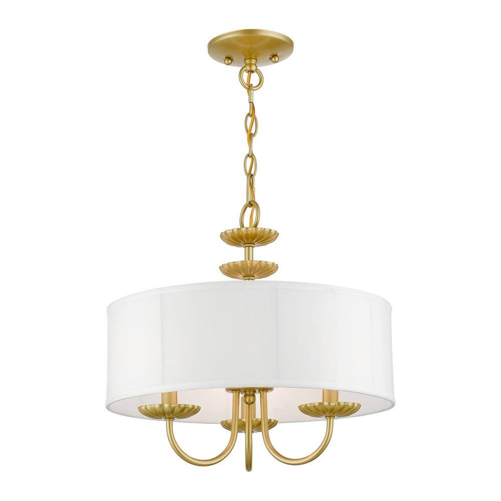 Mini Soft Gold Brass Drum Pendant Chandelier with Off-White Shade