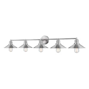 Casa 46 in. 5-Light Brushed Nickel Vanity Light with Brushed Nickel Steel Shade