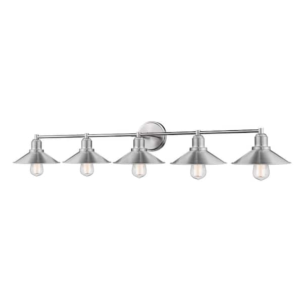 Unbranded Casa 46 in. 5-Light Brushed Nickel Vanity Light with Brushed Nickel Steel Shade