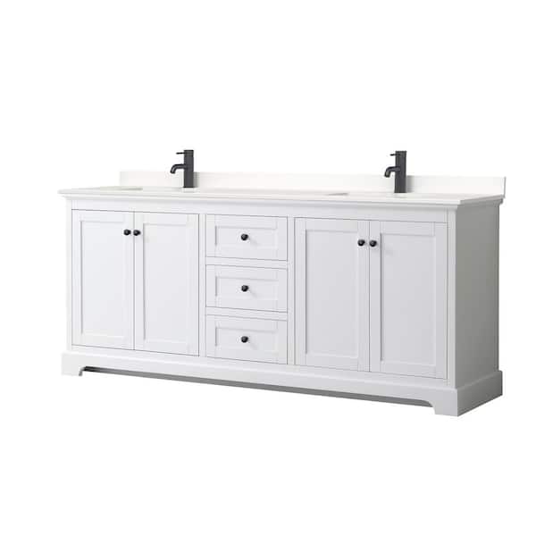 Wyndham Collection Avery 80 in. W x 22 in. D x 35 in. H Double Bath Vanity in White with White Quartz Top