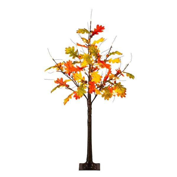 Nearly Natural 4 ft. Pre-Lit Autumn Maple Artificial Fall Tree with Pinecones, Acorns and 60 Warm White LED Lights