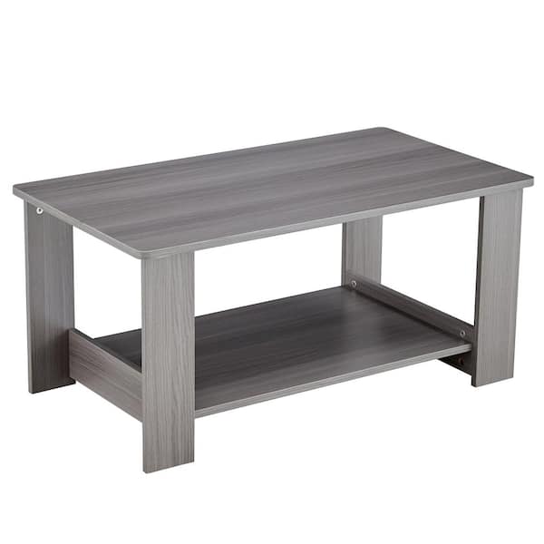 Polibi 35.4 in. Gray Rectangle Wood Coffee Table with Double-Layer-Design