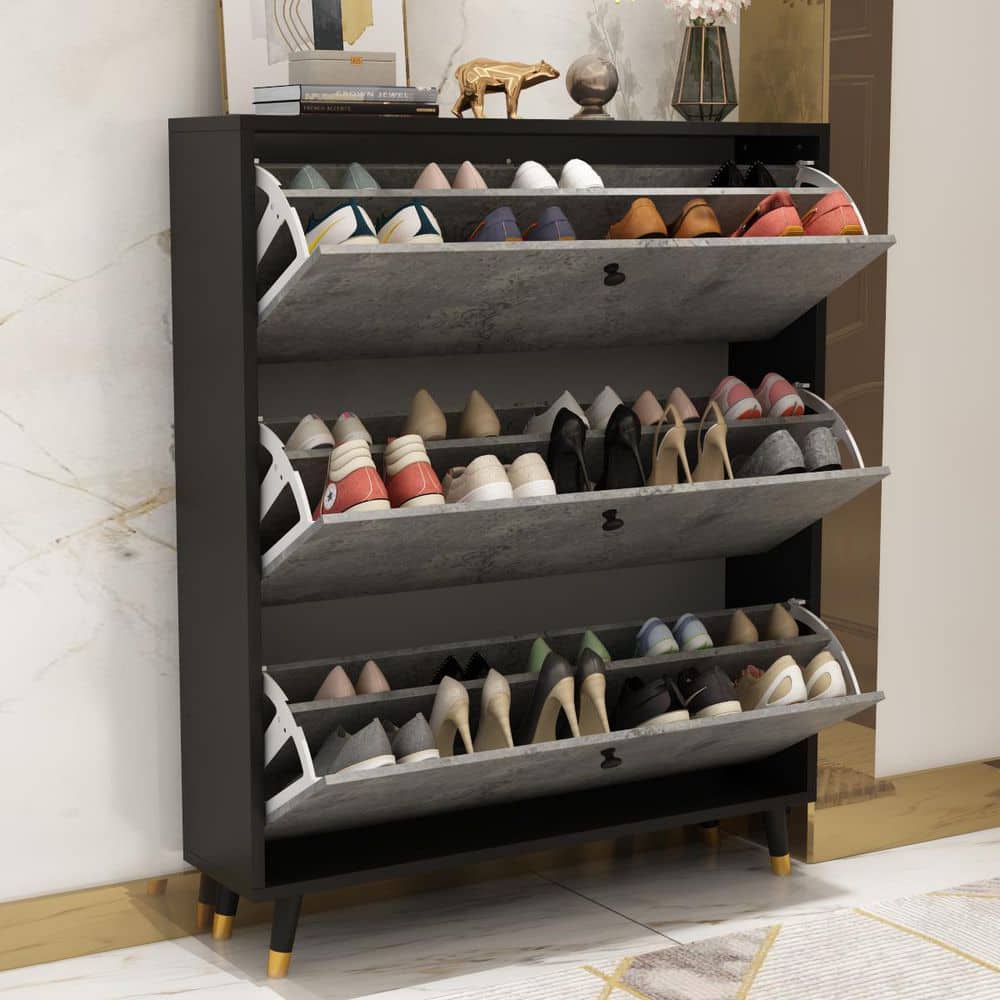 FUFU&GAGA 47.2 in. H x 39.4 in. W Gray Wood Shoe Storage Cabinet With 3  Drawers Fits up to 30-Shoes TCHT-KF210118-01 - The Home Depot