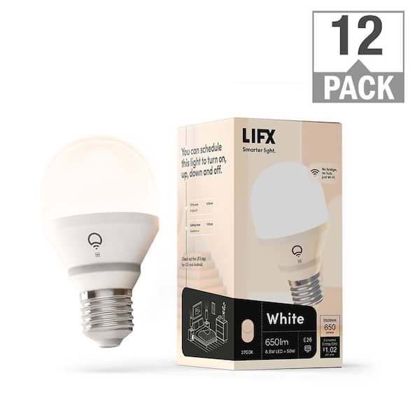 50-Watt Equivalent A19 Smart Wi-Fi LED Light Bulb, Works with Alexa/Hey Google/HomeKit/Siri, Soft White 2700K (12-Pack)