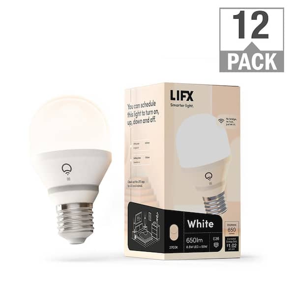 LIFX 50-Watt Equivalent A19 Smart Wi-Fi LED Light Bulb, Works with Alexa/Hey Google/HomeKit/Siri, Soft White 2700K (12-Pack)