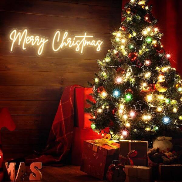 8 in. x 27 in. Beige Acrylic LED Christmas Xmas Neon Wall Sign