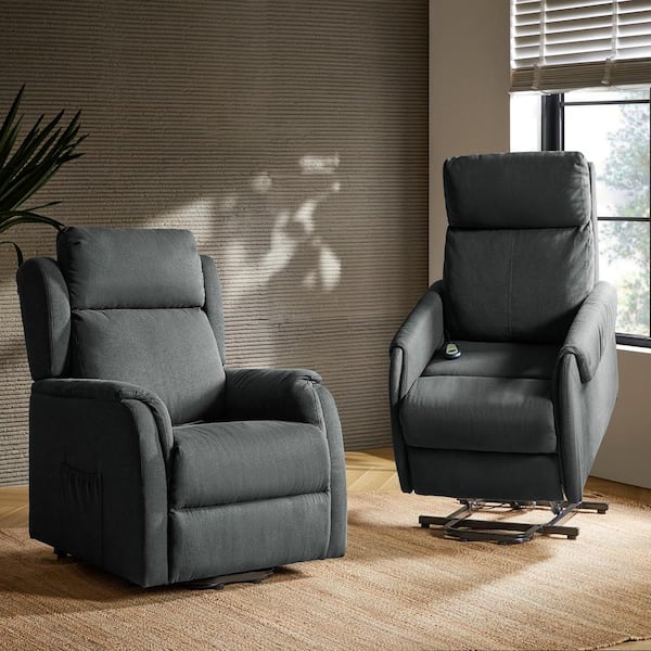 Emilia Charcoal Modern Lift Assist Power Recliner with Wired Remote Control Set of 2