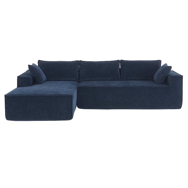 111.5 in. Square Arm Chenille L-Shaped Sofa with Wrinkle-Resistant in Dark Blue