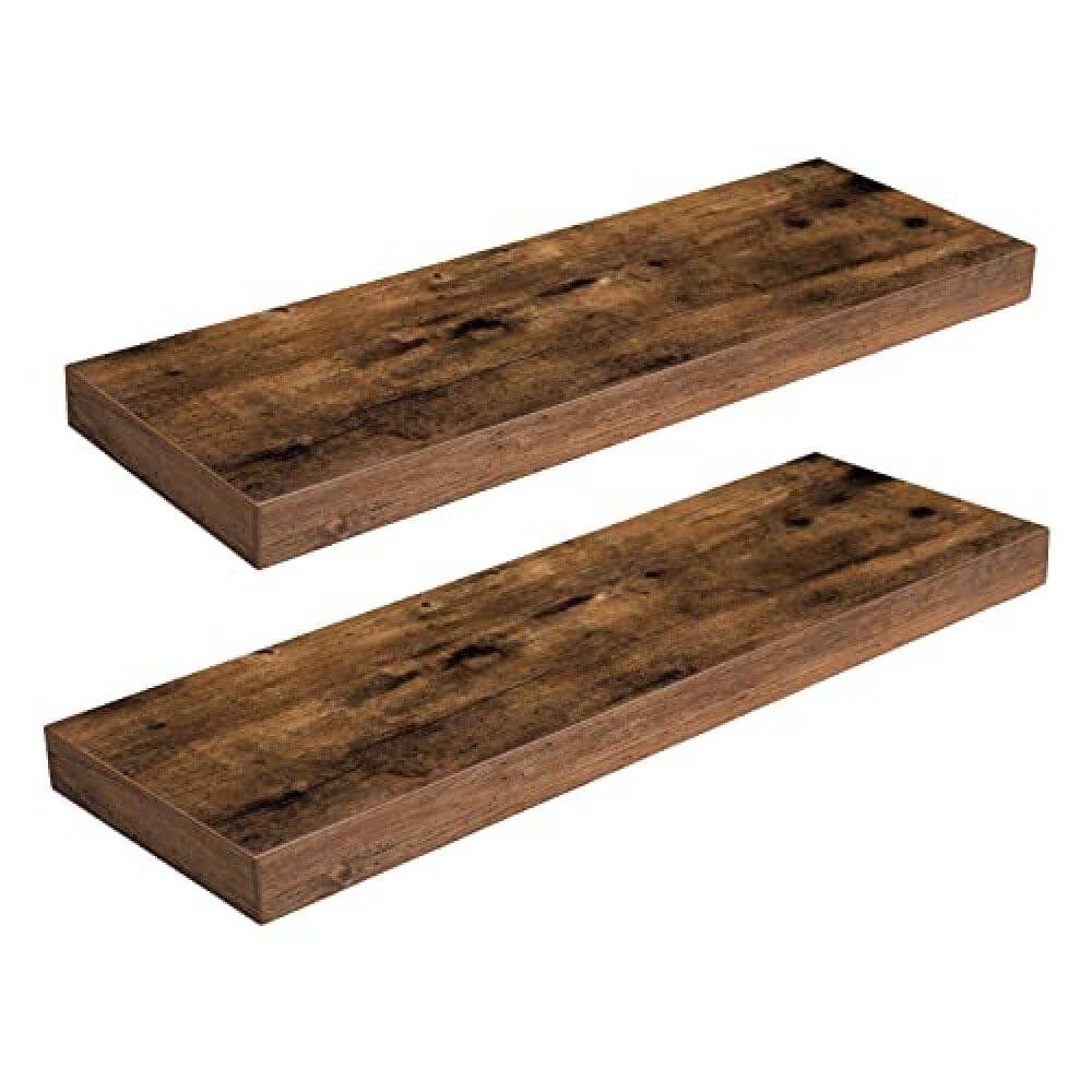15.7 in. W x 6.7 in. D Rustic Brown ​Floating Decorative Wall Shelf, (Set
