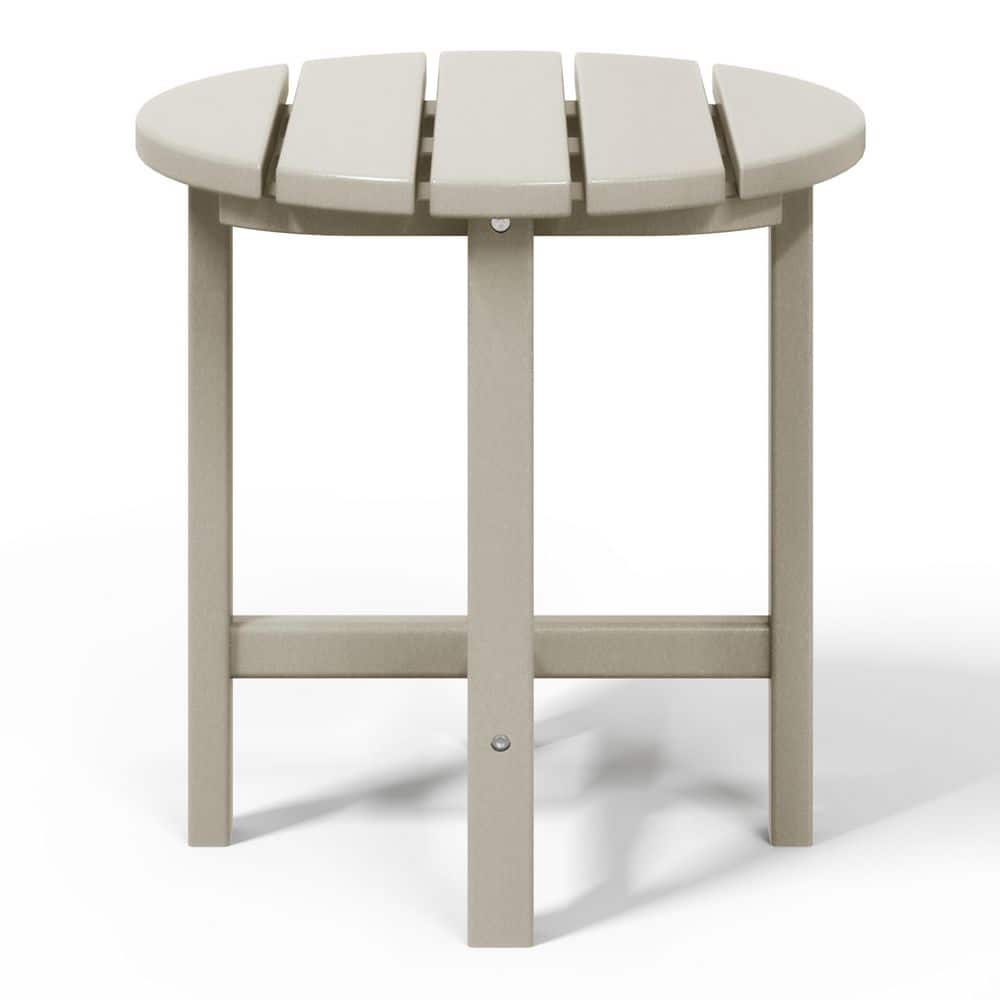 Beige 18" Round Polywood Outdoor Side Table