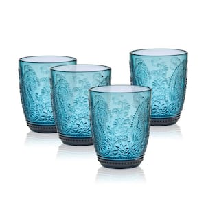 Maddi 10 oz. Double Old Fashion Blue Glass Set (Set of 4)