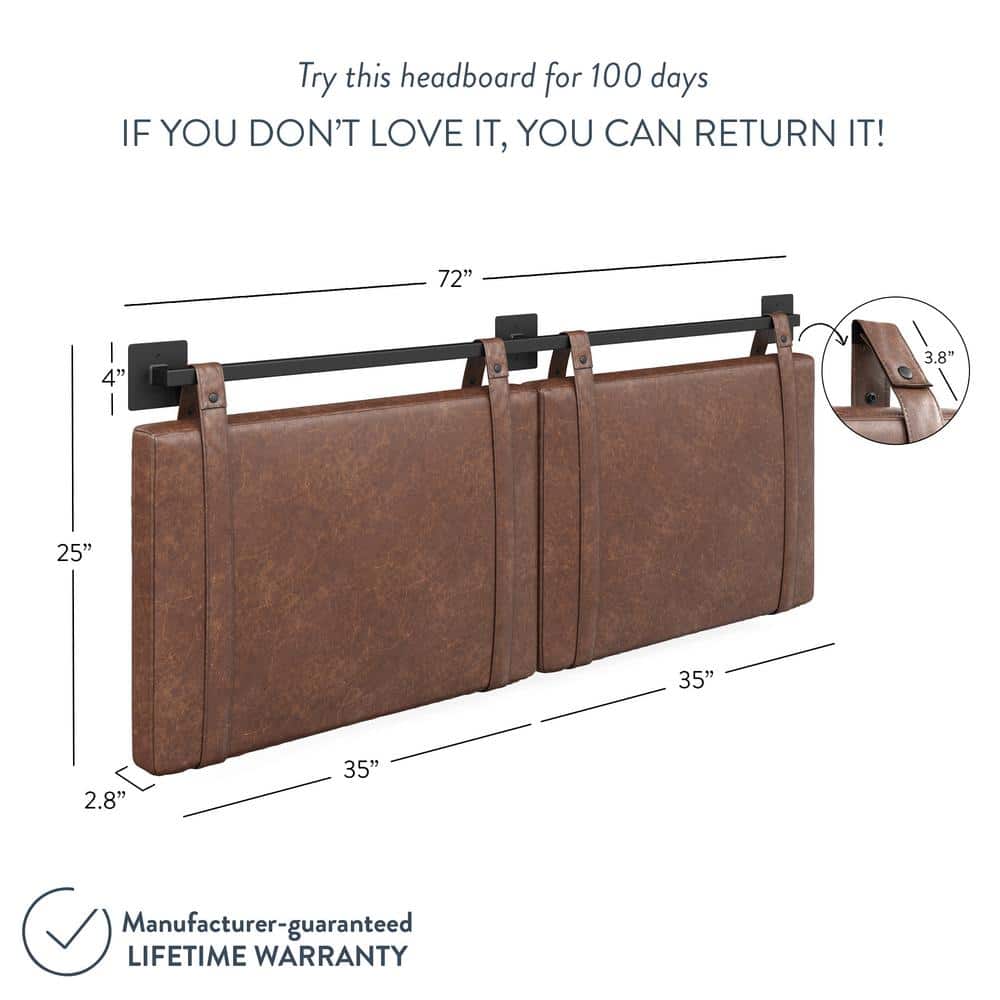 Harlow King Brown Faux Leather Wall Mount Headboard