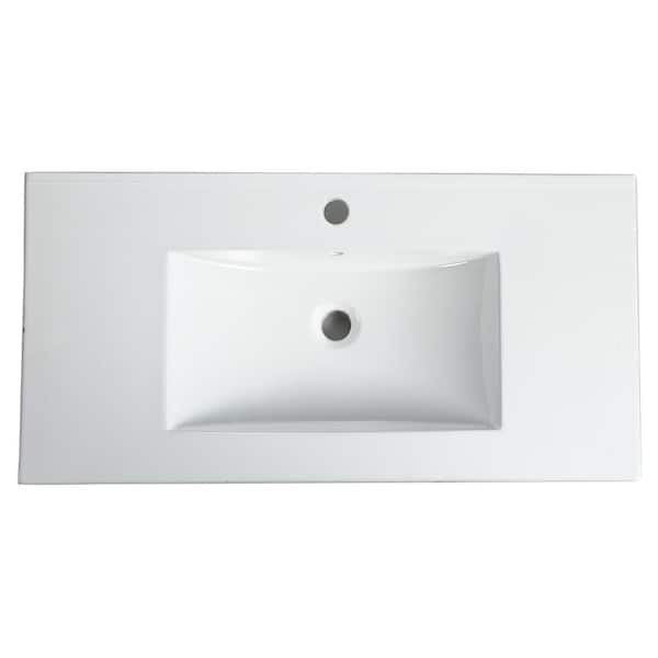 FUNKOL 36 in. Drop-in Ceramic Bathroom Sink in White with Faucet Hole and Drainage Hole