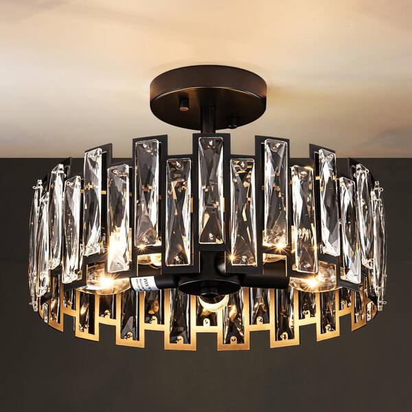 11.81" Brushed Gold Semi Flush Mount Ceiling Light, Modern Glass Drum Light Fixtures, 3-Light Golden Ceiling Lights For Hallway Entryway Bedroom Laundry Room Kitchen Dining Room Lighting, UL-Listed - View #2