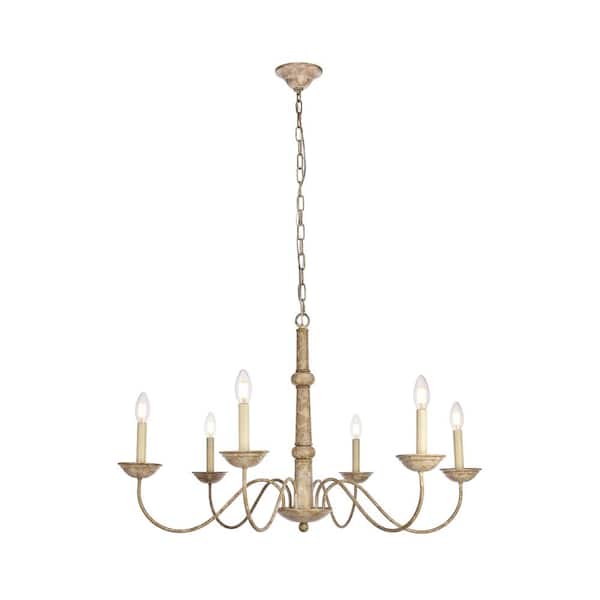 Unbranded 35 in. Home Living 6-Light Weathered Dove Chandelier with no Bulbs Included