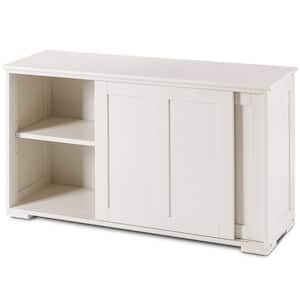 Welwick Designs Brushed White Wood and Metal Farmhouse Storage Cabinet with  Grooved Sliding Door HD8970 - The Home Depot