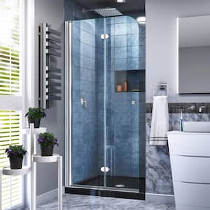 32 in. W x 74-3/4 in. H AquaFold Frameless Bi-Fold Shower Door in Chrome Acrylic Base Kit in Black
