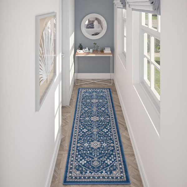 Hampton Oriental Navy 2 ft. x 10 ft. Indoor Runner Rug