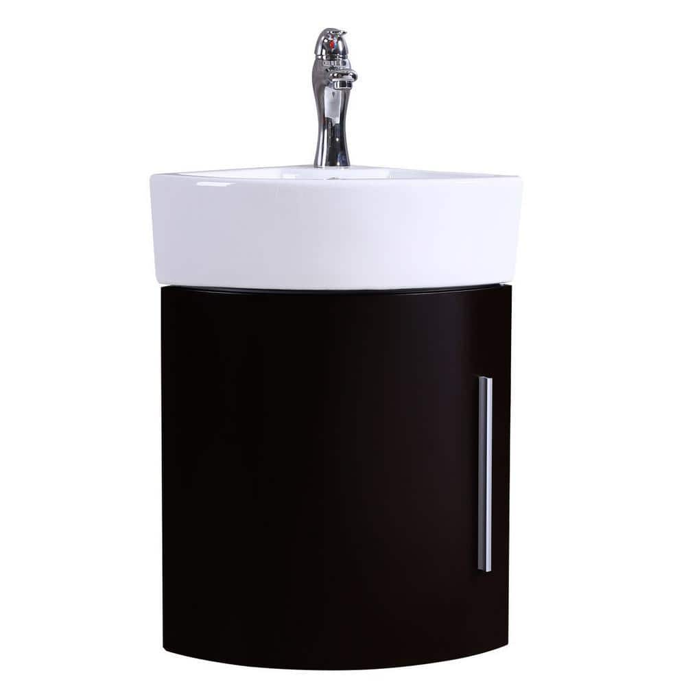 Myrtle Black and White Corner Wall-Mount Vanity Sink with Chrome Faucet