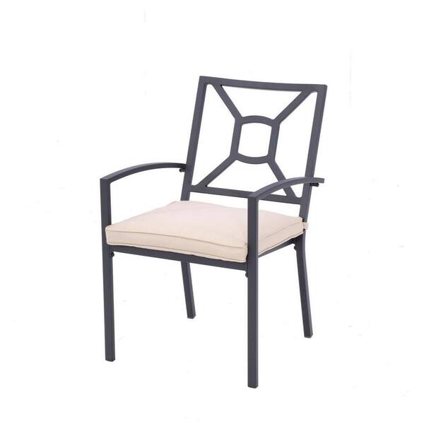 Unbranded Black Aluminum Outdoor Dining Chair with Beige Cushion - Set of 2