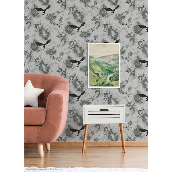 How to Train Your Dragon Isle of Berk Grey Peel and Stick Wallpaper
