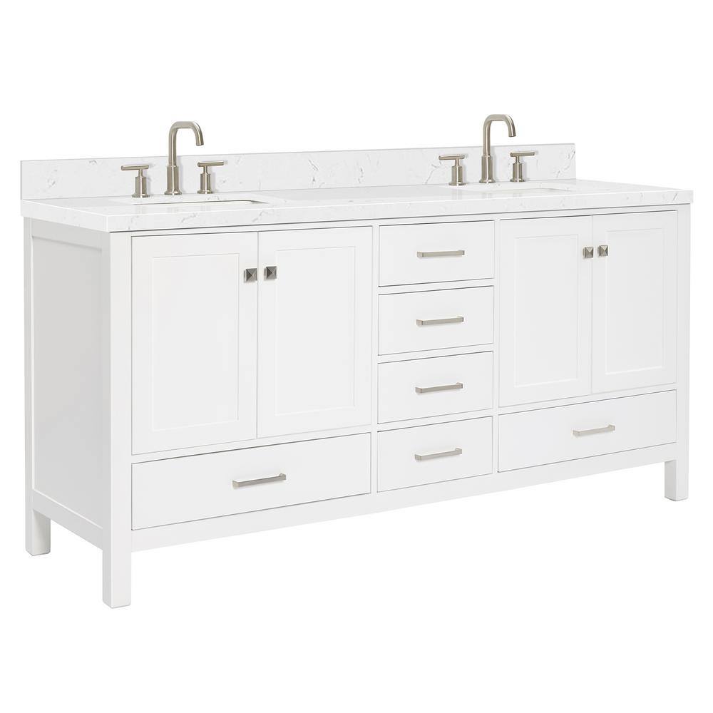 Cambridge 72'' White Freestanding Double Vanity with Brushed Nickel Hardware