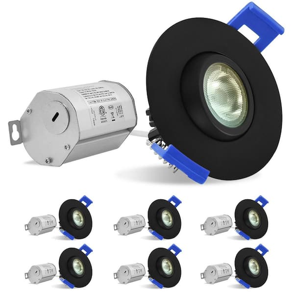 LUXRITE 2 in. Integrated LED Recessed Light J-Box Gimbal 5W 5CCT Dimmable 400LM Directional Ceiling Light IC Rated Black 6-Pack