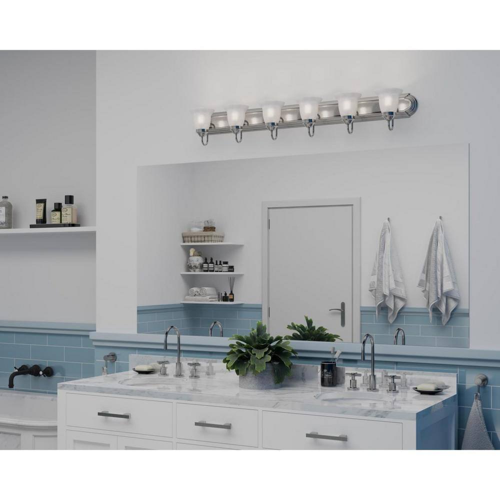 48" Brushed Nickel 6-Light Bath Vanity with Alabaster Glass