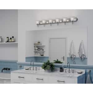 48 in. 6-Light Brushed Nickel Alabaster Glass Traditional Bath Vanity Light