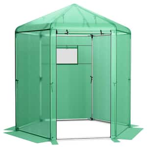 85 in. W x 85 in. D x 90 in. H Green Walk-In Hexagonal Greenhouse with PE Cover and Metal Frame